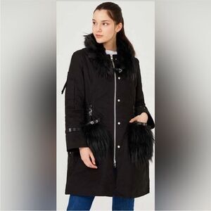 Ermanno Scervino Women's Black Fur-Trimmed  puffer Coat, US4-6